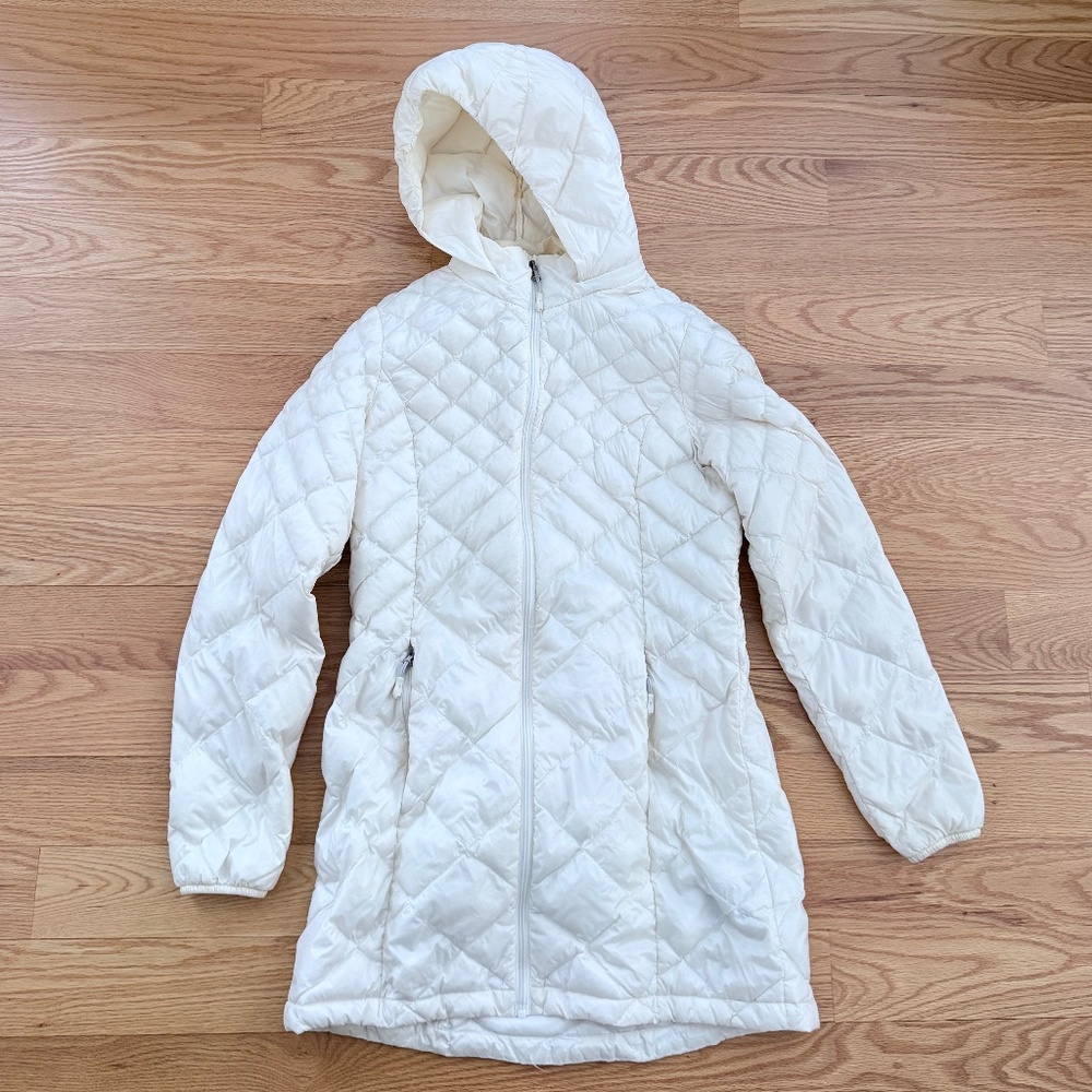 32 Degrees Heat Off-White Quilted Hooded Long Puffer (S)
